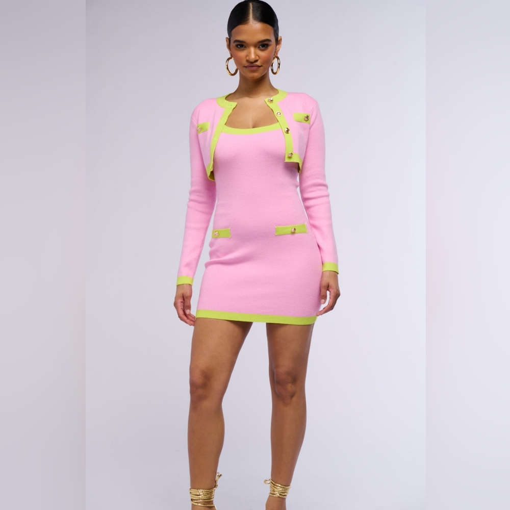 WATERMELON GIRL KNIT MINI DRESS AND CARDIGAN SET- AKIRA